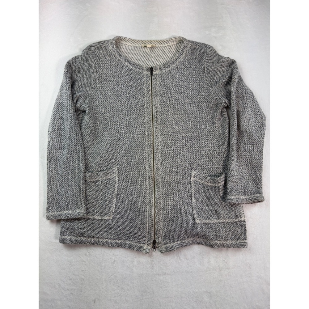 Eileen Fisher Grey Organic Cotton Full Zip Knit Cardigan Sweater Jacket Medium